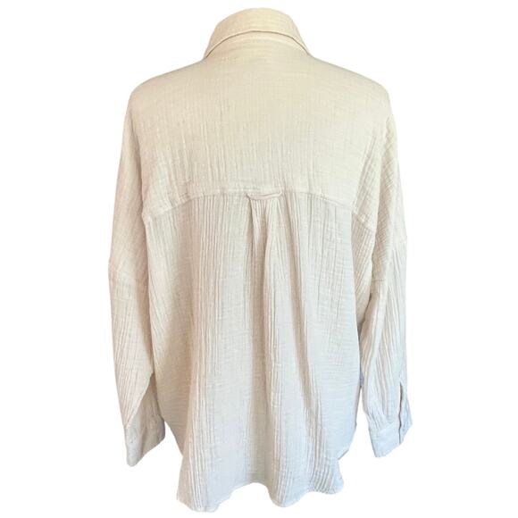 American Eagle Cotton Gauze Button Down Shirt Women MED Oversized Beachy Casual - Picture 3 of 9